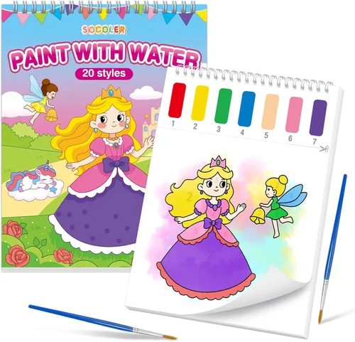 Libros para colorear con pintura y agua para niños pequeños, papeles de pintura de acuarela sin desorden para niños Kit de pintura de color de agua