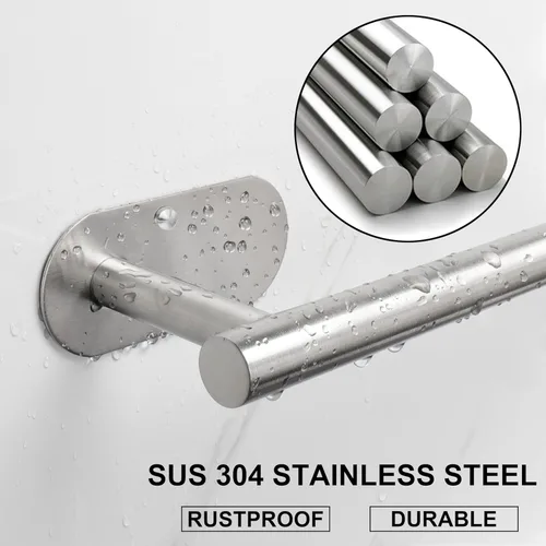 Miniatura 5 de TocTen Toallero de baño autoadhesivo, toallero para baño, soporte para toallas de baño de acero inoxidable a prueba de óxido, sin daños, barra
