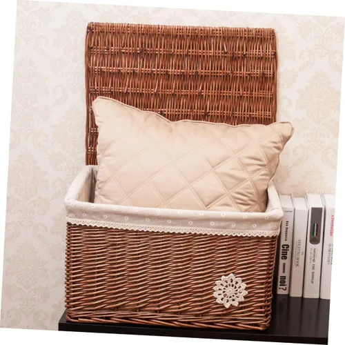 Miniatura 8 de Cesta Beatifu – Contenedores portátiles de mimbre tejidos a mano con tapa, color café, 11 x 11 x 11 pulgadas