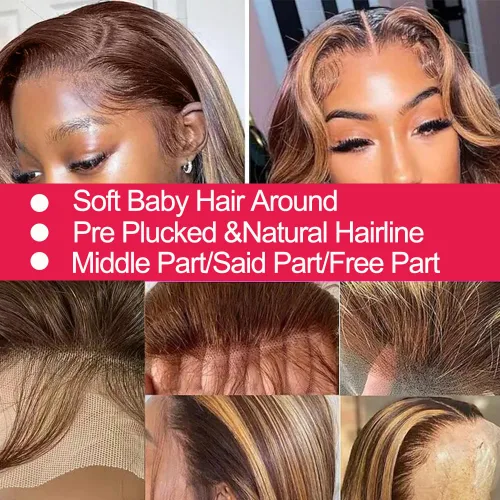 Miniatura 3 de Peluca Rubia Miel Cabello Humano Body Wave 13x6 Encaje Frontal Pelucas de Cabello Humano Para Mujeres Negras 22 Pulgadas