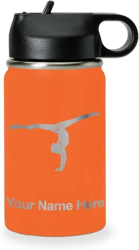Miniatura 57 de LaserGram Botella de agua personalizada, gimnasta niña, acero inoxidable de doble pared aislada al vacío con popote superior, regalo grabado Azul