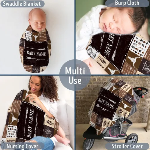 Miniatura 2 de Mantas de vaquero para bebé, manta de bebé occidental personalizada para niños, mantas de forro polar para niñas, nombre personalizado de 3 tamaños