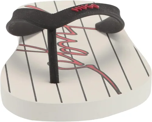 Miniatura 2 de HUGO Chanclas con estampado de rayas y logotipo de Script para hombre, Alabastro brillanteNegro oscuro