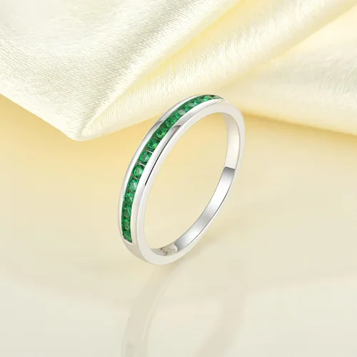 Miniatura 5 de YL Anillo apilable de plata de ley 925 con halo de piedras natales para mujeres