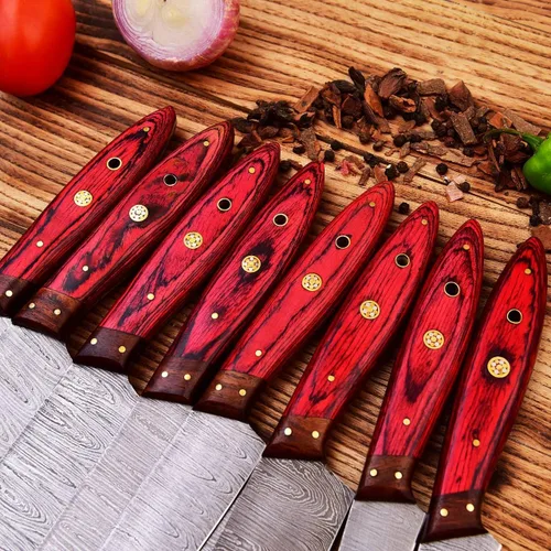 Miniatura 3 de Cuchilla de acero de damasco hecha a mano personalizada Cuchillos de cocina profesionales 8 PCS cuchillo de cocina de chef conjunto con bolsa