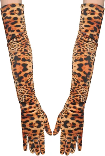 Miniatura 7 de BXT Guantes largos de terciopelo con estampado de leopardo y cebra para mujer, accesorios de disfraz de Halloween