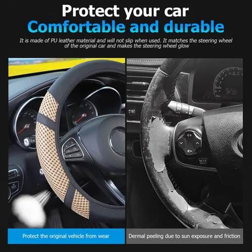 Miniatura 3 de Funda de volante de coche elástica de Zipelo, cubierta de volante de cuero transpirable para vehículo, protector antideslizante para volante