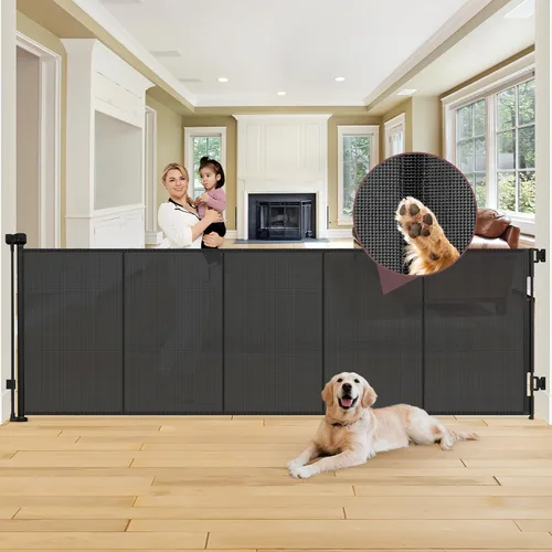 Miniatura 21 de Puertas retráctiles extra altas reforzadas de 41 pulgadas para bebés, puerta retráctil extra ancha de 120 pulgadas con varillas de apoyo, puerta