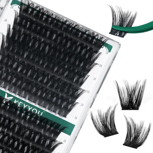 Miniatura 13 de KEYYOU Racimos de pestañas, 96 piezas de extensiones de pestañas DIY, rizado D de 16 mm, negro, realista, no irritante, fácil de colocar en casa