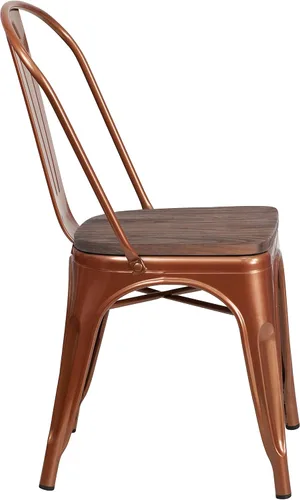 Miniatura 5 de EMMA + OLIVER Silla apilable de metal de cobre con asiento de madera