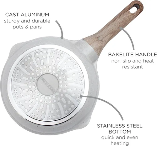 Miniatura 9 de Country Kitchen Juego de utensilios de cocina de aluminio fundido antiadherente, utensilios de cocina duraderos para cocinar todos los días, crema