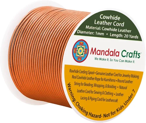 Miniatura 27 de Mandala Crafts Cordón Redondo de Cuero de Piel de Vaca Genuino Beige para Fabricación de Joyas Kumihimo Carrete de Cuerda de Cuero - Cordón