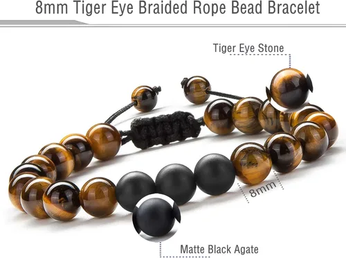 Miniatura 2 de Pulsera elástica Hamoery con cuentas naturales de ojo de tigre de 8 mm, para mujer y hombre