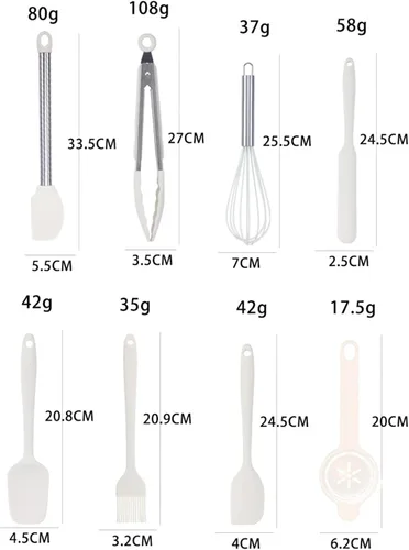 Miniatura 7 de Juego de 34 utensilios de cocina de silicona, resistentes al calor, aptos para lavavajillas, juego de espátulas con mango de acero inoxidable