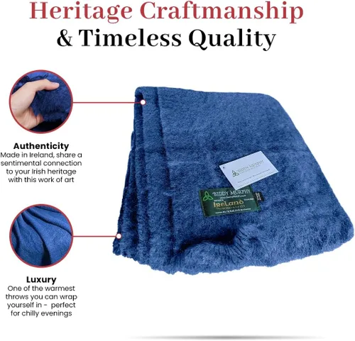 Miniatura 7 de Biddy Murphy Manta ultra suave de mohair y lana irlandesa, fabricada en Irlanda, 54 x 72 pulgadas, color azul sólido