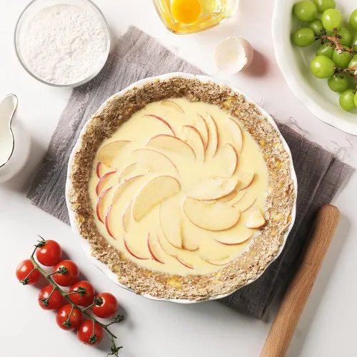 Miniatura 2 de Sweejar Molde de cerámica para tartas, plato redondo para hornear de 10 pulgadas, antiadherente con borde ondulado suave para tartas de manzana