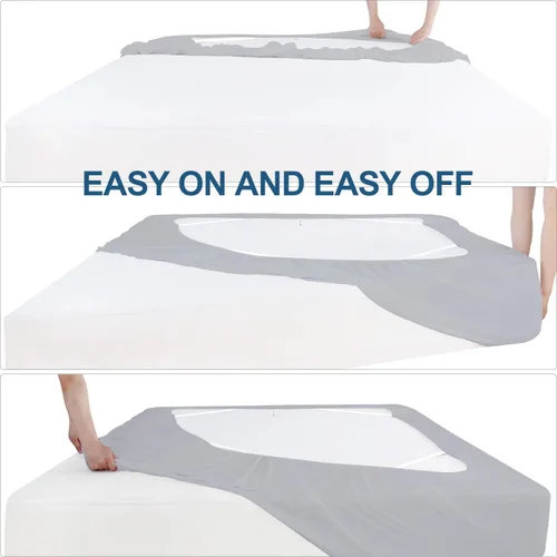Miniatura 6 de Funda de somier tamaño king, falda de cama elástica de 4 lados, alternativa elegante para faldas de cama para hotel/hogar, se adapta a somieres