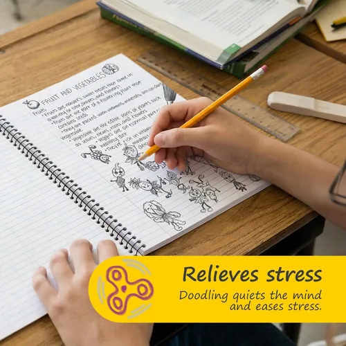 Miniatura 5 de Cuadernos en espiral con rayas universitarias, cuaderno escolar para estudiantes con indicaciones de garabatos para enfoque y creatividad, páginas