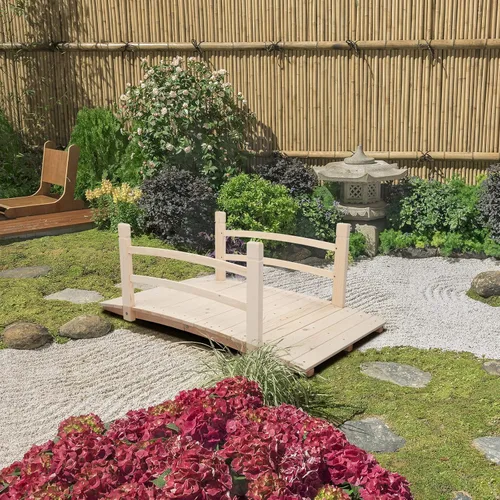 Miniatura 14 de VINGLI Puente de Jardín de 4 pies, Puente de Arco de Madera con Barandas de Seguridad con Acabado Carbonizado, Puente Decorativo para Paisajismo