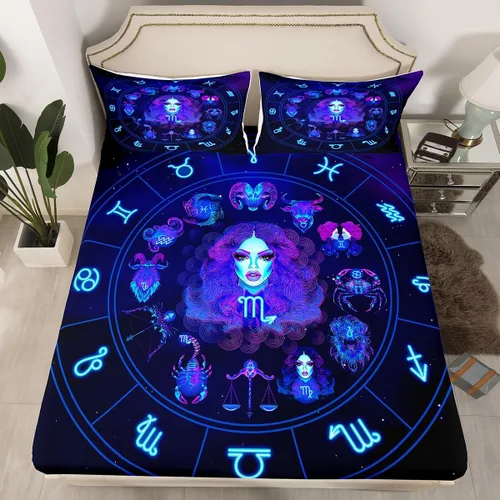 Miniatura 14 de Erosebridal Piscis - Juego de sábanas bajeras tamaño individual, diseño de constelación 3D, juego de sábanas moradas de galaxia para niños, jóvenes