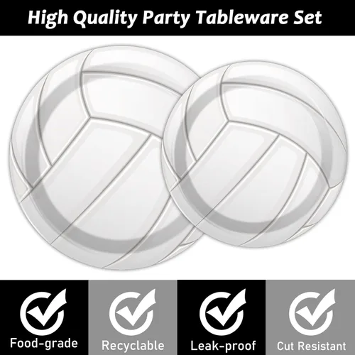 Miniatura 4 de 96 piezas de voleibol suministros de fiesta de cumpleaños platos de papel deportivo, servilletas juego de vajilla desechable, kit de vajilla