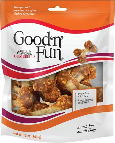 Miniatura 12 de Good 'n' Fun Mancuernas con sabor a pollo, 4 onzas, aperitivos de cuero crudo para perros pequeños