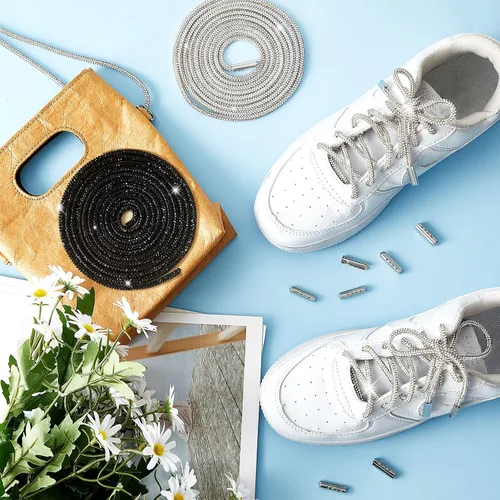 Miniatura 5 de MTLEE Cordones de zapatos con diamantes de imitación, cordones de diamantes de imitación con capucha y cordones de purpurina para zapatillas