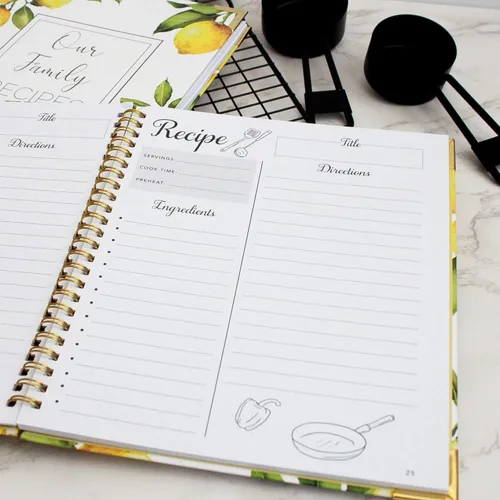 Miniatura 4 de Libros de recetas para escribir en tus propias recetas, paquete de 2 (limón y floral), diarios de recetas familiares para crear tus propios libros