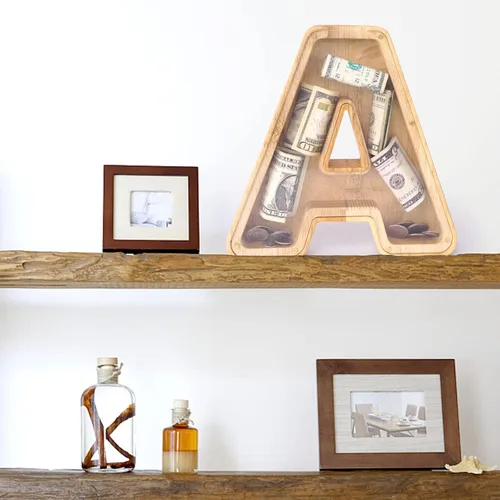 Miniatura 6 de WOOD CITY Alcancía con letras para adultos, niños y niñas, de madera de 9 pulgadas, caja de dinero personalizada, nombre personalizado, regalo