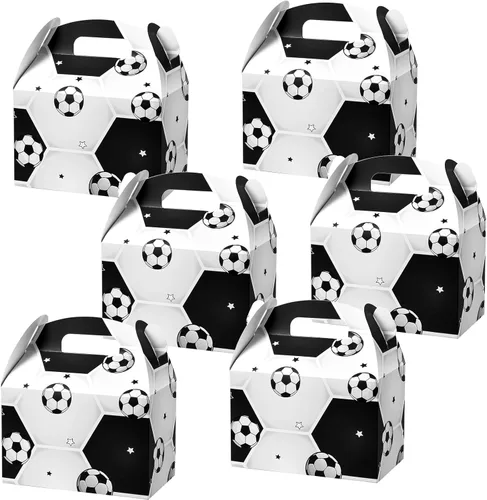 Zonon 12 cajas de golosinas de fútbol, cajas de papel para dulces a granel, 6 x 6 x 3.5 pulgadas, juego de decoraciones de fiesta de cumpleaños con