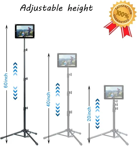 Miniatura 5 de Soporte de trípode para iPad, altura ajustable, soporte para iPad, soporte para tableta con rotación de 360 grados para iPad Pro12.9, iPad Air