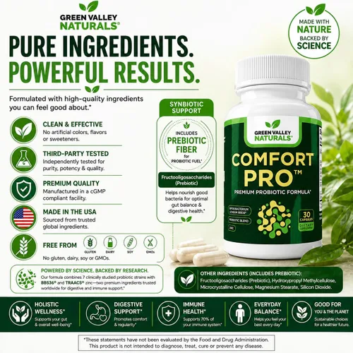 Miniatura 7 de ComfortPro™ Probióticos diarios para la salud digestiva Alivio del estreñimiento y apoyo de la hinchazón para mujeres y hombres Limpieza