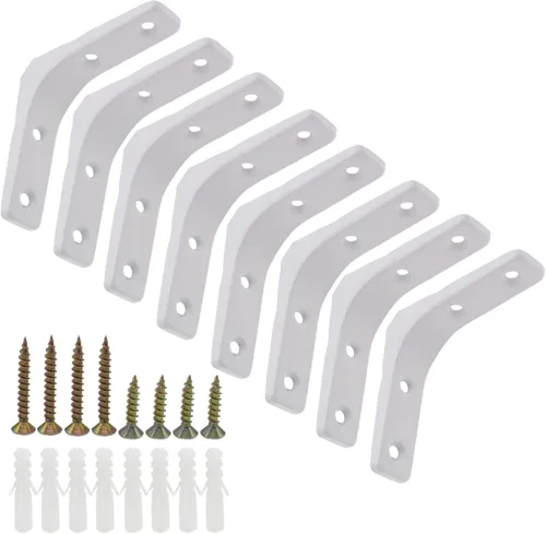 Miniatura 12 de 8 piezas de soportes en L de 2 pulgadas, soportes de esquina de montaje en pared resistentes en blanco para madera, estantes, gabinetes, soporte