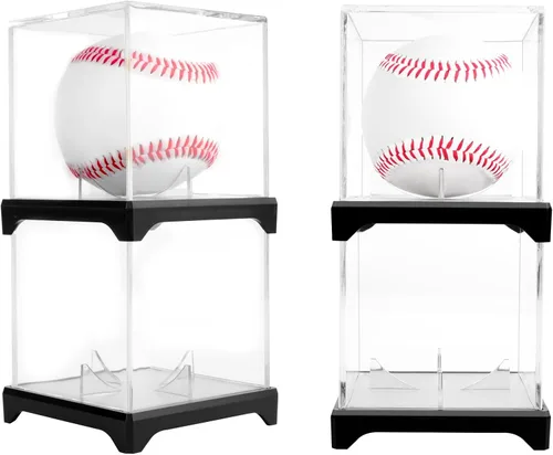 Miniatura 8 de Paquete de 2 vitrinas de béisbol con protección UV con diseño apilable, caja de acrílico transparente para bolas de autógrafos