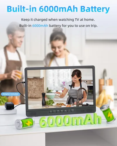 Miniatura 6 de NORTHING TV portátil de 18" con 6500mAH de potencia incorporada, TV pequeña Full HD 1080P con antena, TV de 12V para automóvil, compatible