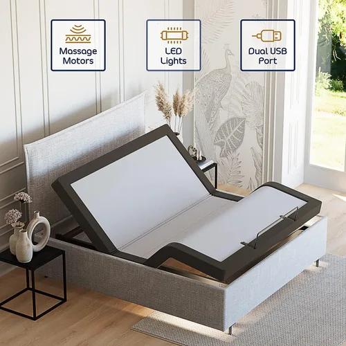 Miniatura 2 de Nestl Marco de Cama Ajustable, Marco de Cama de Masaje Ajustable de Espacio Cero, Base de Cama Ajustable con Masaje de Cabeza y Pies, Control Remoto