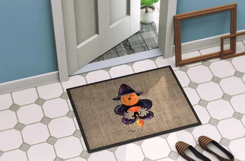 Miniatura 4 de Caroline's Treasures 8748MAT - Tapete de Halloween con diseño de murciélago y calabaza, flor de lis, 18 x 27 pulgadas, tapete para puerta delantera