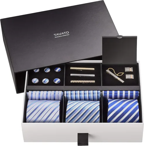 Miniatura 46 de Juego de corbata de regalo para hombre, corbata sedosa, bolsillo cuadrado, clips de corbata, gemelos para hombres