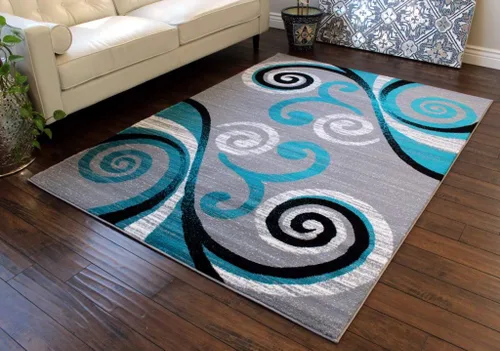 Miniatura 12 de Masada Rugs, Stephanie Collection - Alfombra de área moderna y contemporánea, 1100, turquesa, gris, blanco, negro (2 pies x 3 pies)