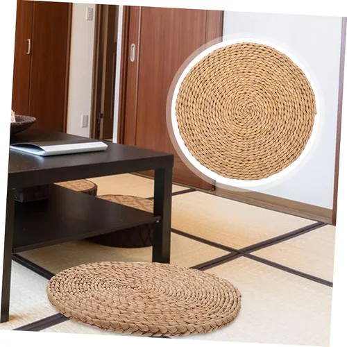 Miniatura 9 de LIFKOME 2 cojines de paja plana tatami Mat almohadas de suelo para adultos almohada circular almohada japonesa redonda individual cojín tejido paja