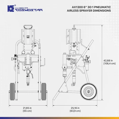 Miniatura 7 de Cosmostar AX1300 Pulverizador neumático sin aire 30:1, presión máxima de trabajo de fluidos 3600 PSI, spray de pintura de alta eficiencia, máquinas