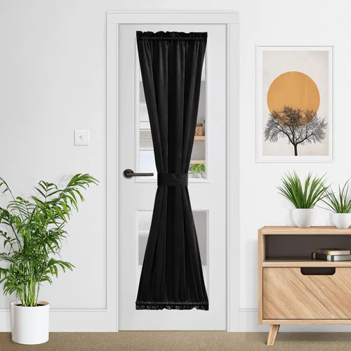 NICETOWN Cortina negra de terciopelo para puerta de cocina/baño/patio/puerta corrediza de vidrio, aislante, con bolsillo para barra, insonorizante,
