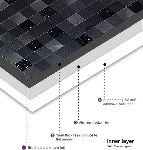 Miniatura 2 de Panel de 10 hojas autoadhesivas 3D para cocina, paneles autoadhesivos de mosaico de aluminio metálico para pared, 11.81 x 11.81 x 0.15 pulgadas, 4.8