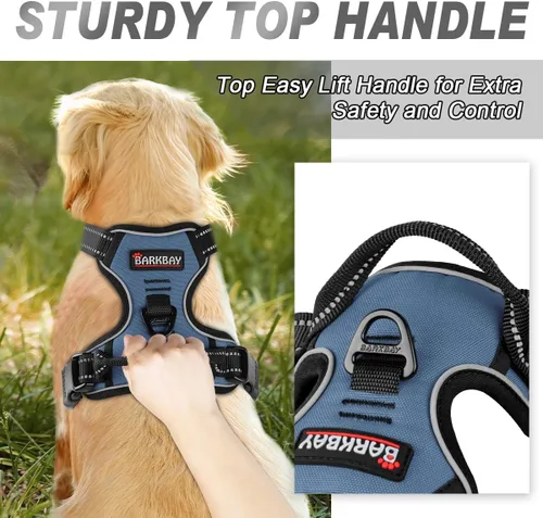 Miniatura 3 de Barkbay Arnés antitirones con clip frontal para perros, material resistente y reflectante, mango de fácil control para pasear perros grandes