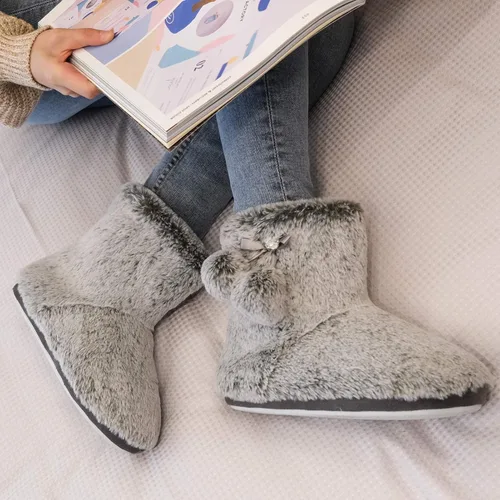 Miniatura 7 de DL Pantuflas bonitas para mujer, con forro polar mullido, espuma viscoelástica, zapatos de casa, para invierno, con pompones