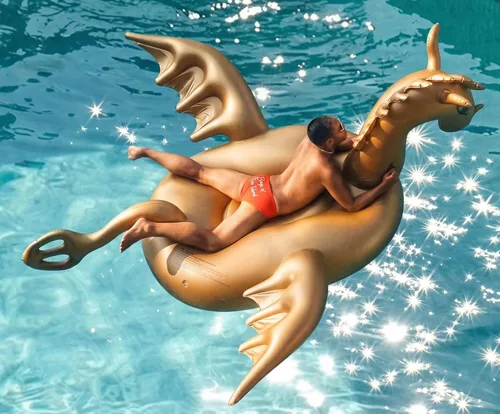 Miniatura 3 de Flotador para alberca gigante, inflable 103 pulgadas. dorado Dragón