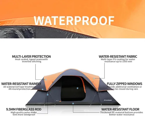 Miniatura 6 de EchoSmile - Tienda de campaña para 10/12 personas, resistente al agua y al viento, con toldo de lluvia, fácil de instalar para acampar al aire
