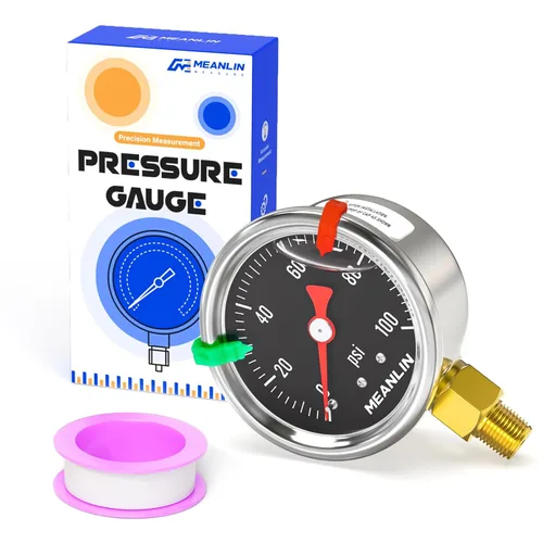 Miniatura 26 de MEANLIN MEASURE - Manómetro de presión de 0~60 psi, relleno de glicerina, esfera con cara de 1.5 pulgadas, NPT de 1/8 de pulgada, manómetro de acero