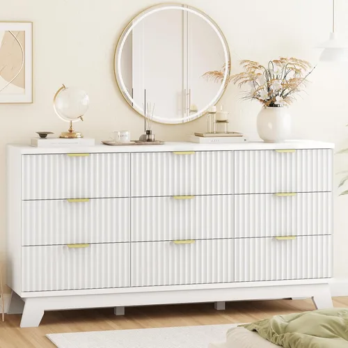 Miniatura 20 de Xixini - Cómoda moderna de madera acanalada para dormitorio, sala estar, pasillo o armario, para organizar y almacenar ropa o soporte de TV, 6 Roble