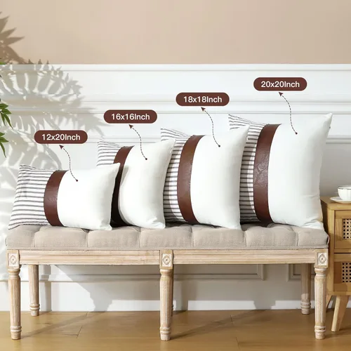 Miniatura 5 de OTOSTAR Juego de 2 fundas de almohada decorativas de granja de 12 x 20 pulgadas, fundas de almohada modernas de retazos de piel sintética a rayas